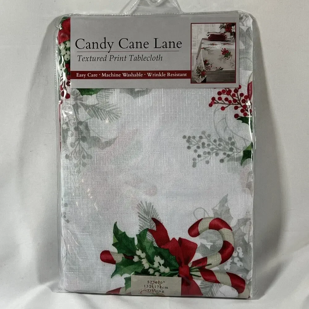 Candy Cane Lane Textured Print Tablecloth 100% Polyester Oblong 52